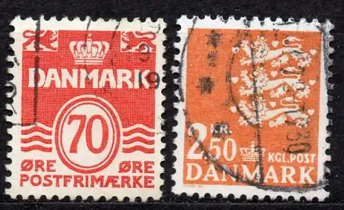 Dänemark, Mi-Nr. 525 x + 526 gest., Wellenlinien + kleines Reichswappen