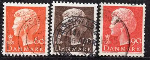 Dänemark, Mi-Nr. 569 y, 570 y + 571 x gest., Königin Margrethe II. 