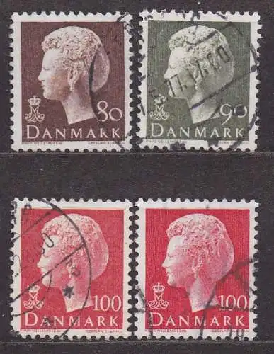 Dänemark, Mi-Nr. 622 y, 623 y, 624 x + 624 y gest., Königin Margrethe II. 