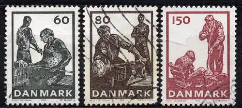 Dänemark, Mi-Nr. 631, 632 + 634 gest., Dänische Glasherstellung