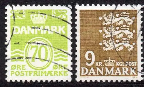 Dänemark, Mi-Nr. 648 + 652 gest., Wellenlinien + kleines Reichswappen