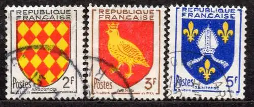 Frankreich, Mi-Nr. 1029, 1030 + 1031 gest., Provinzwappen