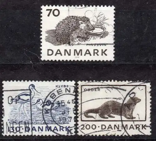 Dänemark, Mi-Nr. 603, 604 + 605 gest., Bedrohte Tierarten