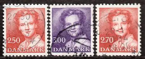 Dänemark, Mi-Nr. 777, 778 + 793 gest., Königin Margrethe II.