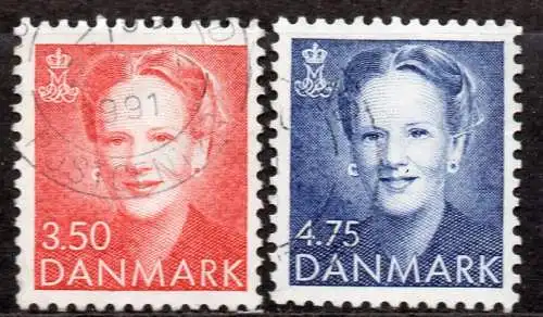 Dänemark, Mi-Nr. 973 + 995 gest., Königin Margrethe II.