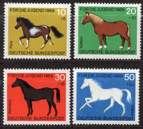 BRD, Mi-Nr. 578 - 581 **, kompl., Jugend 1969: Pferde