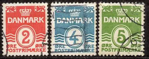 Dänemark, Mi-Nr. 196 II, 197 I + 198 I gest., Wellenlinien ohne Herzchen