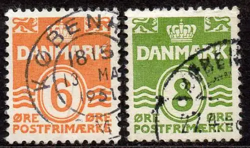 Dänemark, Mi-Nr. 258 + 260 gest., Wellenlinien