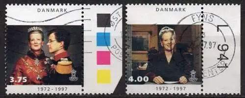 Dänemark, Mi-Nr. 1143 + 1144 gest., 25 Jahre Regentschaft von Königin Margrethe II.