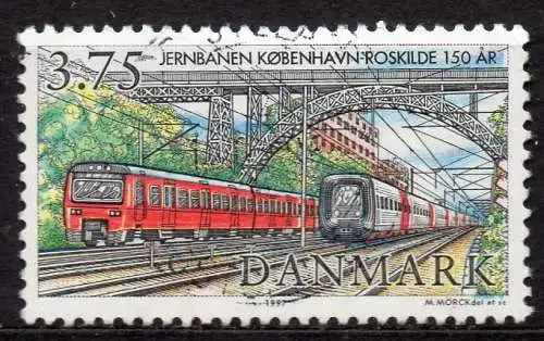 Dänemark, Mi-Nr. 1155 gest., 150 Jahre Eisenbahnverbindung Kopenhagen - Roskilde