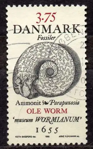 Dänemark, Mi-Nr. 1195 gest., Historische Fossilienfunde