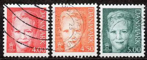 Dänemark, Mi-Nr. 1240, 1242 + 1243 gest., 60. Geburtstag von Königin Margrethe