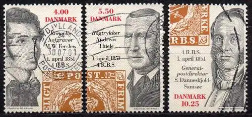 Dänemark, Mi-Nr. 1273, 1274 + 1276 gest., 150 Jahre dänische Briefmarken