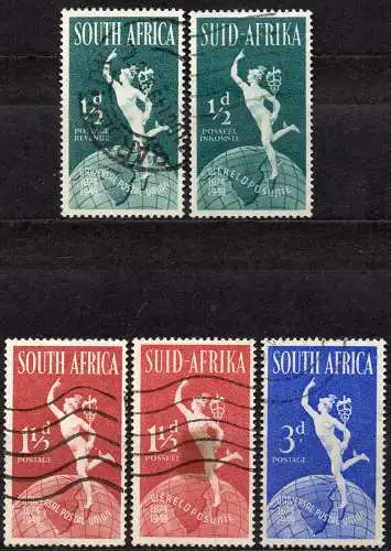 Südafrika, Mi-Nr. 211, 212, 213, 214 + 215 gest., 75 Jahre Weltpostverein UPU