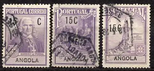 Angola, Zwangszuschlag Mi-Nr. 1 - 3 gest., kompl., Denkmal für den Marquis von Pombal