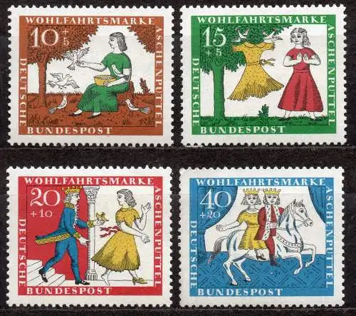 BRD, Mi-Nr. 485 - 488 **, kompl., Wohlfahrt 1965, Märchen der Gebrüder Grimm: Aschenputtel