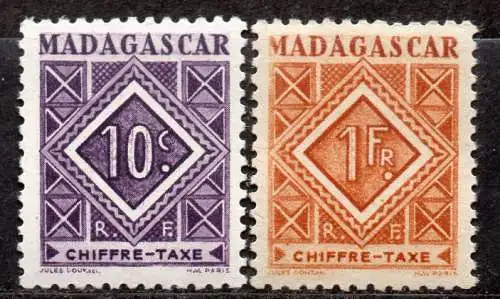 Madagaskar, Portomarken Mi-Nr. 31 + 34 **, 