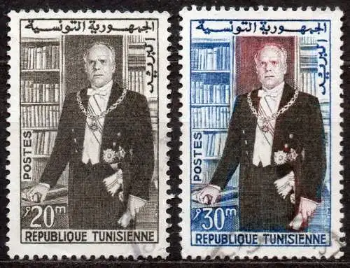 Tunesien, Mi-Nr. 554 + 555 gest., Präsident Habib Bourguiba