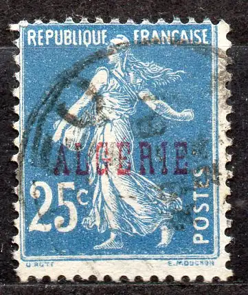 Algerien, Mi-Nr. 10 gest., französische Marke (Säerin) mit Aufdruck