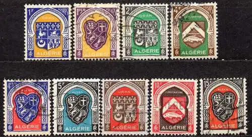 Algerien, Mi-Nr. 263, 265, 266, 270, 271, 272, 273, 275 + 276 gest., Städtewappen:  Constantine, Algier + Oran