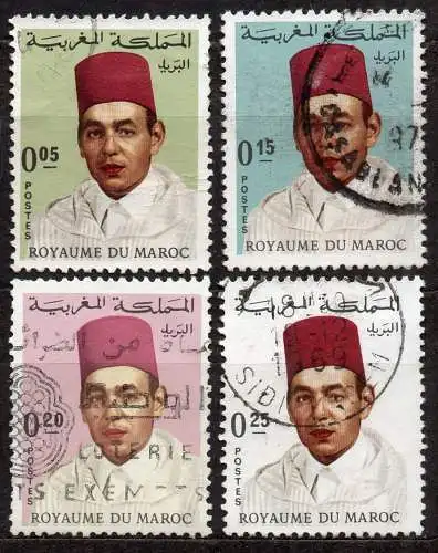 Marokko, Mi-Nr. 601, 603, 604 + 605 gest., 7. Thronjubiläum von König Hassan II.