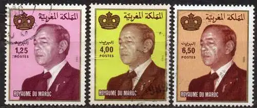 Marokko, Mi-Nr. 1044, 1045 + 1111 gest., König Hassan II.