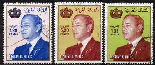 Marokko, Mi-Nr. 1149, 1150 + 1195 gest., König Hassan II.