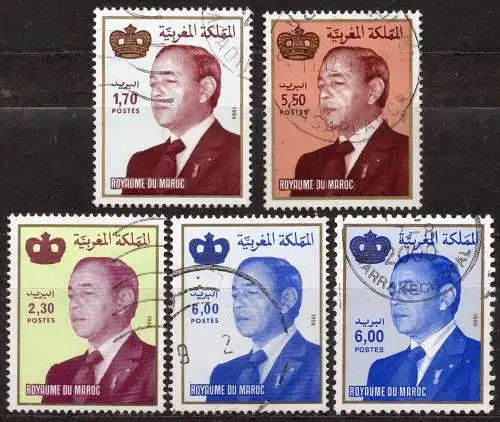 Marokko, Mi-Nr. 1252, 1284, 1312, 1313 + 1331 gest., König Hassan II.