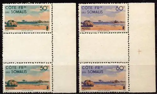 Französische Somaliküste, Mi-Nr. 288 + 290 **, Zwischenstegpaar, Einheimische Bilder