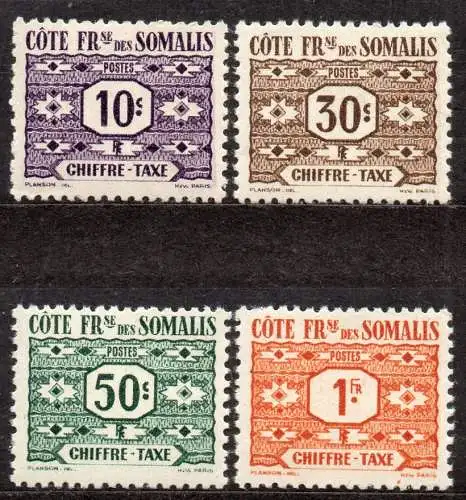 Französische Somaliküste, Portomarke Mi-Nr. 44, 45, 46 + 47 **, Ziffernzeichnung