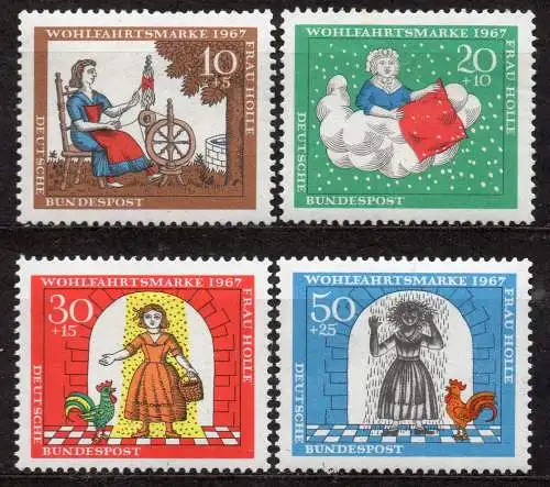 BRD, Mi-Nr. 538 - 541 **, kompl., Wohlfahrt 1967, Märchen der Gebrüder Grimm: Frau Holle