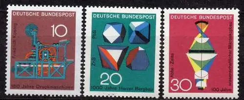 BRD, Mi-Nr. 546 - 548 **, kompl., Fortschritt in Technik und Wissenschaft