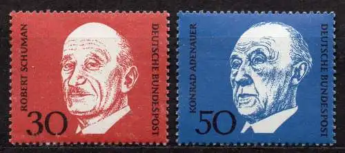 BRD, Mi-Nr. 556 + 557 **, aus Block 4, Robert Schuman + Konrad Adenauer