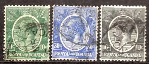 Ostafrikanische Gem., Kenia + Uganda, Mi-Nr. 3, 7 + 23 gest., König Georg V.