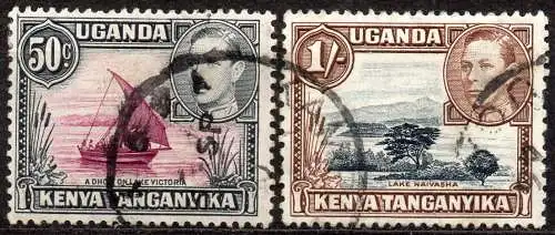 Ostafrikanische Gem., Kenia + Uganda, Mi-Nr. 65 II C + 66 A gest., König Georg VI. und Landschaften