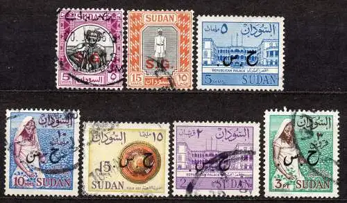 Sudan, Dienstmarken Mi-Nr. 55, 57, 68 X, 69 X, 70 X, 71 X + 72 X gest., Landesmotive