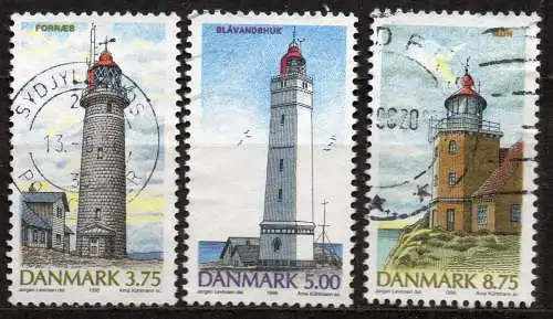 Dänemark, Mi-Nr. 1132, 1133 + 1135 gest., Leuchttürme