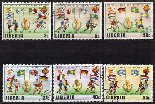 Liberia, Mi-Nr. 1187 - 1192 gest., kompl., Fußball-WM 1982 Spanien