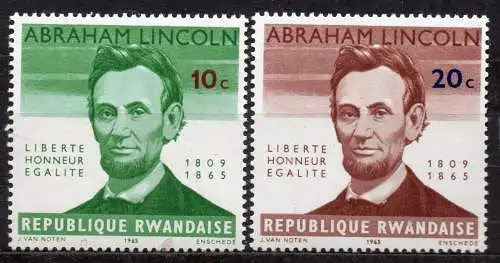 Ruanda, Mi-Nr. 97 + 98 **, 100. Todestag von Abraham Lincoln