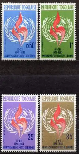 Togo, Mi-Nr. 381 - 384 **, kompl., 15. Jahrestag der Verkündigung der Menschenrechte