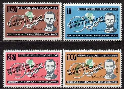 Togo, Mi-Nr. 407 - 410 **, kompl., Erinnerung an J. F. Kennedy - Abraham Lincoln