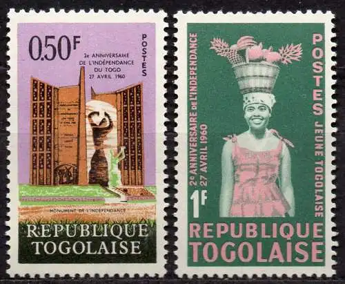 Togo, Mi-Nr. 340 + 341 **, 2 Jahre Unabhängigkeit