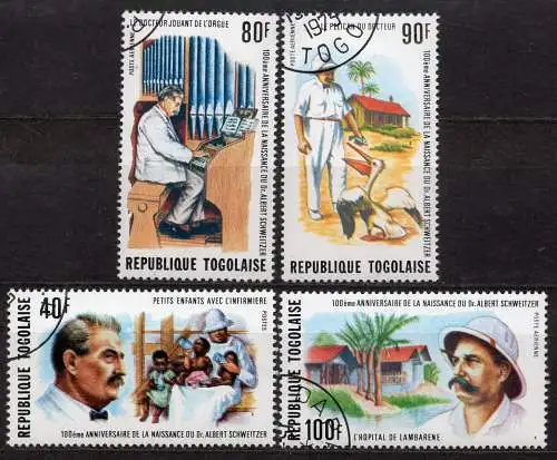 Togo, Mi-Nr. 1118 - 1121 gest., kompl., 100. Geburtstag von Albert Schweitzer