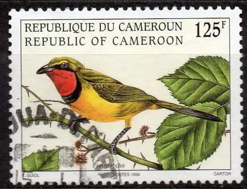 Kamerun, Mi-Nr. 1233 gest., Vogel: Rotkehlwürger