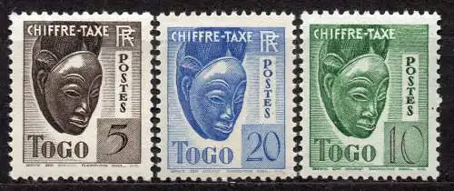 Togo, Portomarken Mi-Nr. 22, 25 + 33 **, Masken