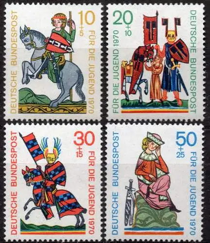 BRD, Mi-Nr. 612 - 615 **, kompl., Jugend 1970, Minnesänger