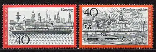 BRD, Mi-Nr. 761 + 762 **, Fremdenverkehr: Hamburg + Rüdesheim am Rhein