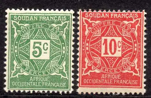 Französisch-Sudan, Portomarke Mi-Nr. 11 + 12 **, Ziffer im Ornament