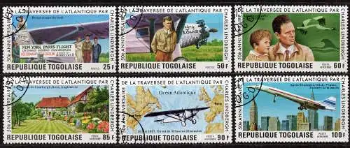 Togo, Mi-Nr. 1227 - 1232 gest., kompl., 50. Jahrestag des Transatlantikfluges von Charles Lindbergh