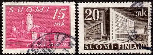 Finnland, Mi-Nr. 317 - 318 gest., kompl., Burg Olavinlinna + Postverwaltungsgebäude Helsinki